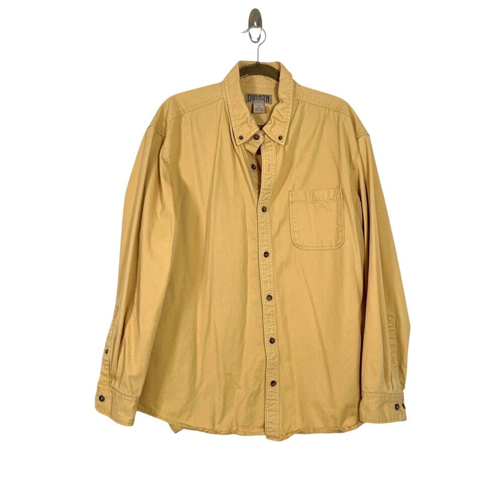 Duluth Trading Co Womens Butter Yellow Button Down Shirt Utility Shacket Size XL